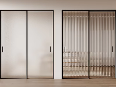 Modern Black Frame Sliding Doors With Frosted And Ribbed Glass In Interior Design 3d model