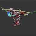 Futuristic Game Movie Character with Black Blue Tech Armor and Glowing Weapons in Combat Stance
