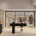 Modern Clothing Store Interior With Clothing Racks Stylish Clothes Fitting Room And Display Counter