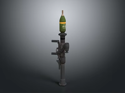 Military Mortar Launcher With Green Projectile And Metal Stand Structure 3d model