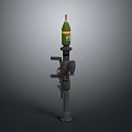 Military Mortar Launcher With Green Projectile And Metal Stand Structure