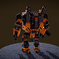 Yellow And Black Armored Mech Game Movie Character With Mechanical Design Standing Pose