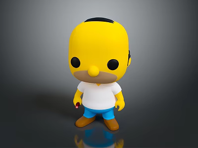 Game Movie Character Homer Simpson Toy Figure With Yellow Skin Black Hair White Shirt Blue Pants 3d model