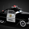 Cartoon Sheriff Police Car With Big Blue Eyes Red Emergency Light And Vintage Design