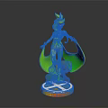 White Haired Fantasy Character Sculpture With Black Creature Wings And Crystal Base Design