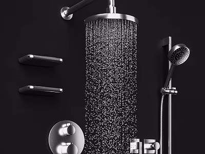 Modern Stainless Steel Shower System With Rainfall Head Handheld Sprayer Black Shelves And Controls 3d model