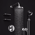 Modern Stainless Steel Shower System With Rainfall Head Handheld Sprayer Black Shelves And Controls