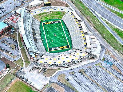App State Stadium Aerial View With Green Football Field And Surroundings 3d model