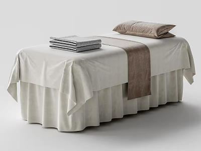 Comfortable Massage Bed With White Sheet Folded Towels Brown Pillow And Blanket 3d model