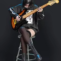 Man Playing Electric Guitar In Black Hoodie With Mask On Stool Against Gray Background