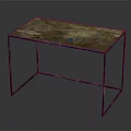 Artistic Metal Frame Table With Colorful Mottled Surface And Gold Blue Brown Tones