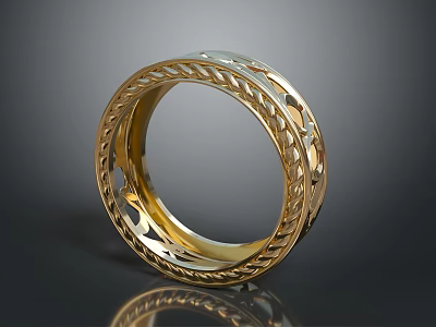 Elegant Golden Braided Hollow Pattern Fashion Ring For Women Accessories 3d model