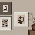 Abstract Paintings Wall Decor With Dark White Light Framed Art Ceramic Vase And Dried Branches