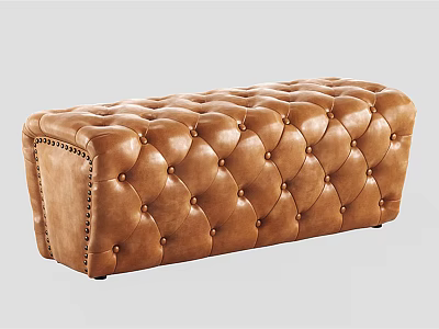 Brown Leather Tufted Sofa Bench With Diamond Button Design And Stitched Details 3d model