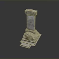 Ornate Stone Pillar With Detailed Carved Base And Textured Surface For Classical Architecture Decoration