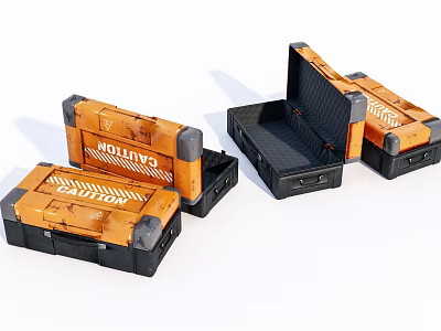 Orange And Black Storage Crates With Open Closed Designs And Textured Surfaces 3d model