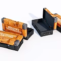 Orange And Black Storage Crates With Open Closed Designs And Textured Surfaces