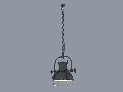 Black Industrial Metal Pendant Light Hanging With Chain And Metal Frame Shade 3d model