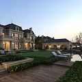 Elegant Semi Detached Villa With European Architecture Large Windows Lawn Garden Swimming Pool And Loungers