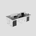Modern Office Desk Double Workstation With Partition Screens Computer Monitor And Drawer Storage