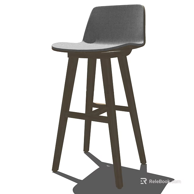 Modern Gray Upholstered Bar Stool With Wooden Legs And Cross Support 3d model 