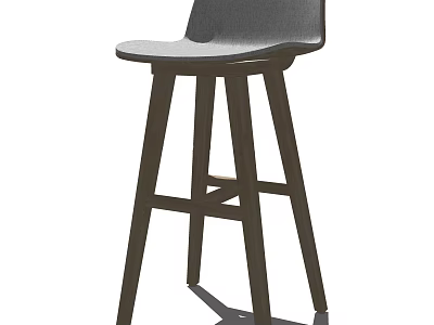 Modern Gray Upholstered Bar Stool With Wooden Legs And Cross Support 3d model