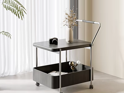Modern Side Table With Black Tabletop Metal Frame Wheels And Storage Basket 3d model