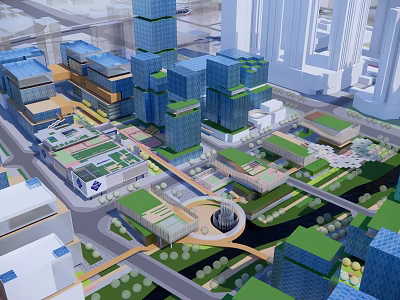 Modern Urban Architecture With Green Roofs Tall Buildings And Streets 3d model