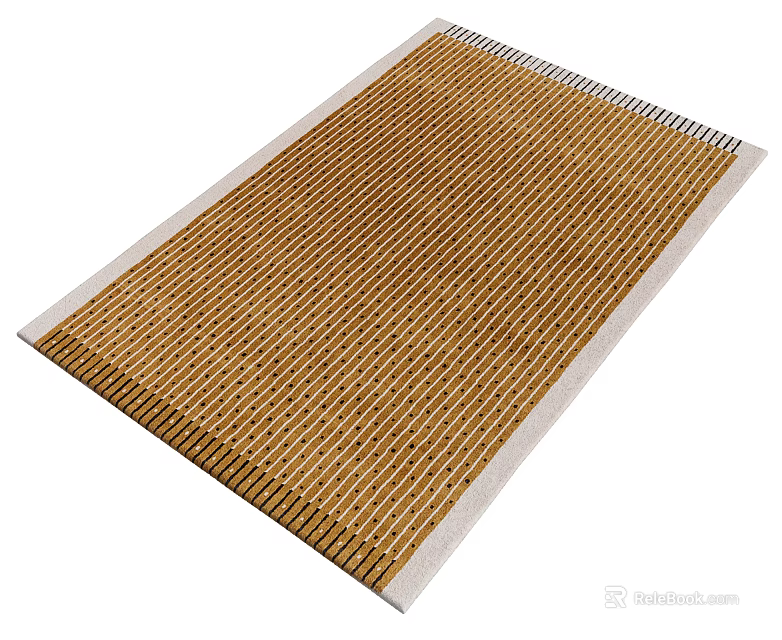 Square Rug With Woven Striped Texture Beige Brown Neutral Border Design Minimalist Home Decor 3d model 