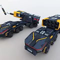 Modern Functional Vehicles With Black Yellow Design Multi wheel Chassis And Weapon Modules 3d model
