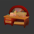 Red Wooden Shoe Cabinet With Arched Top Design Drawers And Lower Shelf For Shoes