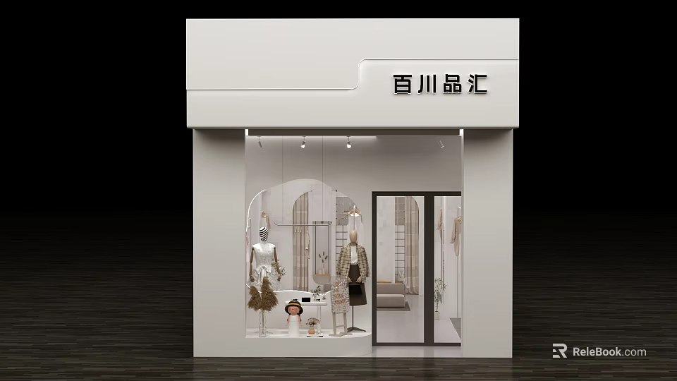 Modern White Exterior Clothing Store With Transparent Glass Window Mannequins And Fashion Clothing Displays 3d model 