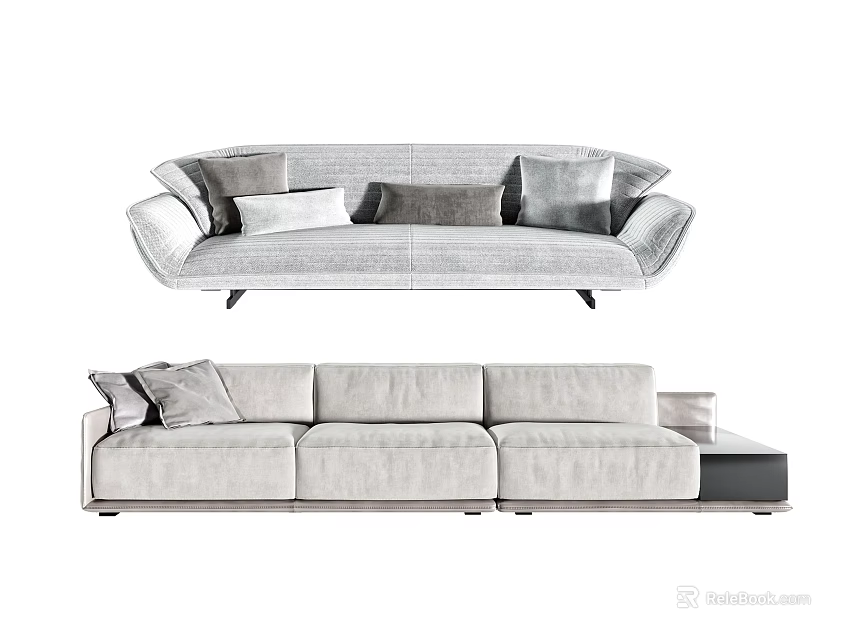 Modern Sectional Sofa Set With Light Gray Upholstery And Decorative Pillows 3d model