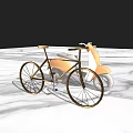 Golden Frame Bicycle With Orange Scooter On White Marble Floor