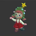 Cartoon Character With Christmas Tree Head Colorful Ornaments Yellow Star Red Overalls And Green Shoes