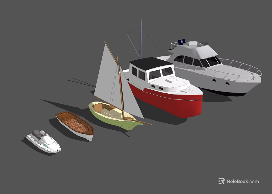 Variety Of Yachts And Boats In 3D Rendering 3d model 