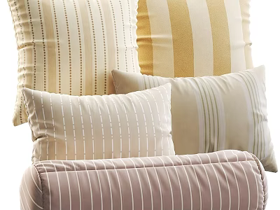 Elegant Throw Pillows With Striped Patterns In Beige Yellow And Brown Tones 3d model