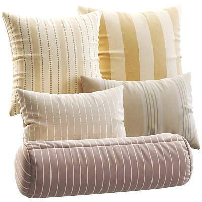 Elegant Throw Pillows With Striped Patterns In Beige Yellow And Brown Tones 3d model