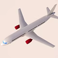 White Passenger Airplane With Red Engines Flying In Blue Sky With Clouds