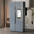 Modern Gray Double Door Refrigerator Freezer With Smart Display In Interior Decor 3d model