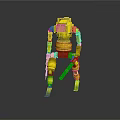 Yellow Robotic Character With Mechanical Arms Legs And Metallic Body Structure
