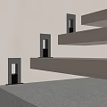 Modern Metal Wall Sconces On Staircase Steps With Warm Light Illuminating 3d model