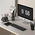 Organized Home Office Desk With Computer Monitor Keyboard Smartphone And Stationery