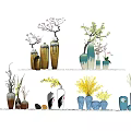 Decorative Vases with Flowers and Branches in Various Colors and Designs for Home Decoration