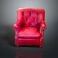 Single Red Leather Sofa With Tufted Backrest Armrests And Wooden Legs
