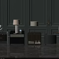 Modern Bedside Tables in Various Styles with Table Lamps and Decor on Polished Floor