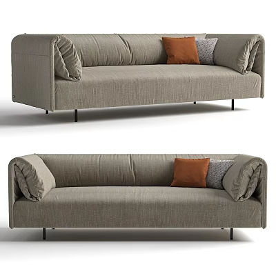 Modern Light Gray Fabric Multi person Sofa with Orange Gray Cushions and Black Legs 3d model