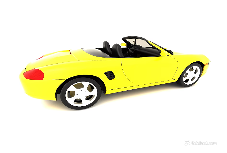 Yellow Convertible Sports Car With Black Seats And Silver Wheels 3d model 