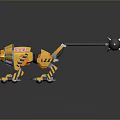 Yellow Mechanical Tiger Character With Spiked Tail Sharp Claws And Armored Features 3d model