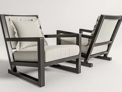 Modern Single Sofa With Black Frame Beige Cushioned Seat And Comfortable Armrests 3d model